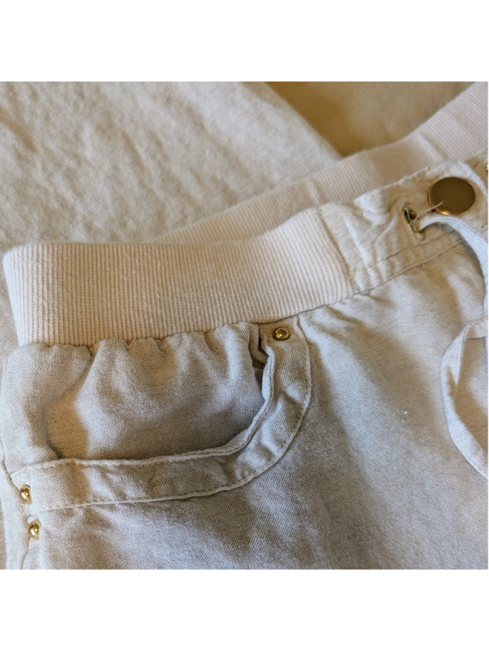 JM Collection Linen Blend Pants Beige Drawstring Waist Casual Lounge Size M - Picture 9 of 12